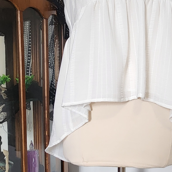 1. State White Sheer Blouse, Striped, Ruffle - Picture 3 of 6